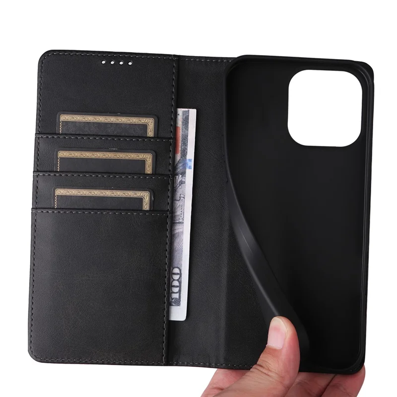 Voor iPhone 15 Pro hoesje RFID-blokkering telefoon lederen cover met magnetische sluiting - Zwart