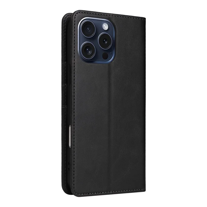Voor iPhone 15 Pro hoesje RFID-blokkering telefoon lederen cover met magnetische sluiting - Zwart