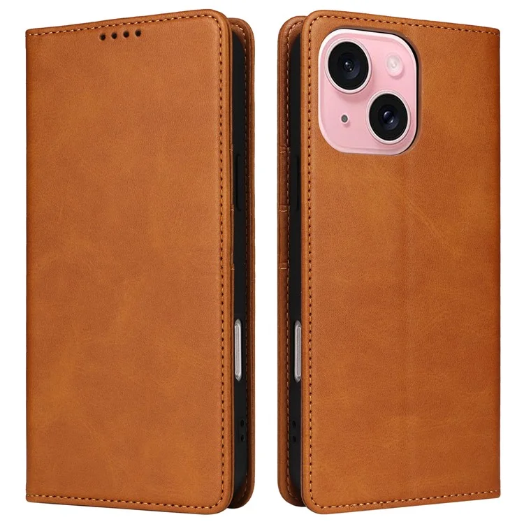 Para iPhone 15 Plus / 14 Plus Case RFID Blocking PU Leather Wallet Stand Cover - Brown