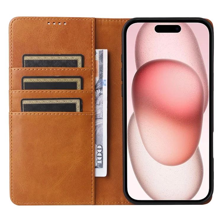 Para iPhone 15 Plus / 14 Plus Case RFID Blocking PU Leather Wallet Stand Cover - Brown