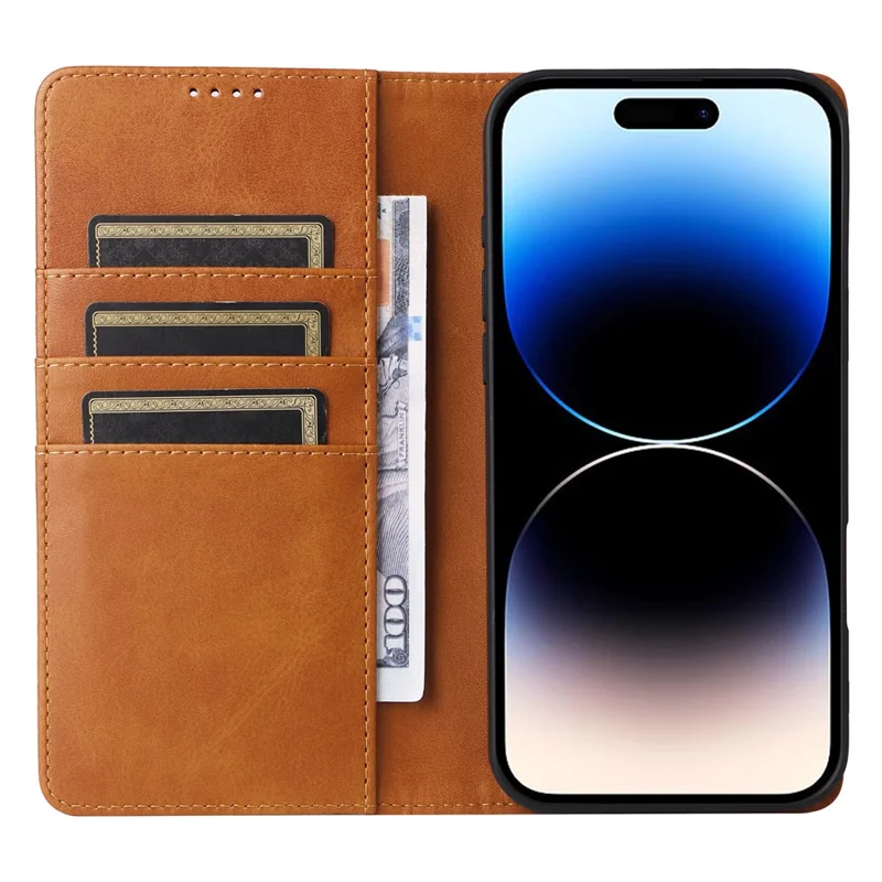 For iPhone 14 Pro Case PU Leather Phone Cover with RFID Blocking Wallet - Brown