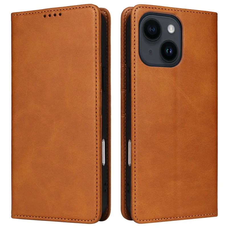 For iPhone 14 / 13 Case RFID Blocking PU Leather Phone Wallet Cover - Brown