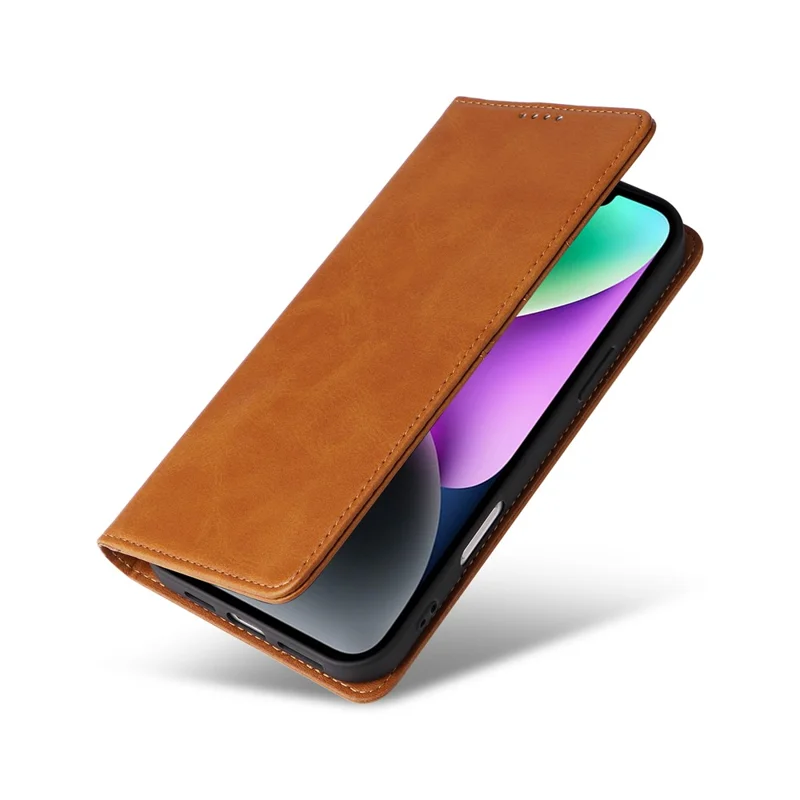 For iPhone 14 / 13 Case RFID Blocking PU Leather Phone Wallet Cover - Brown