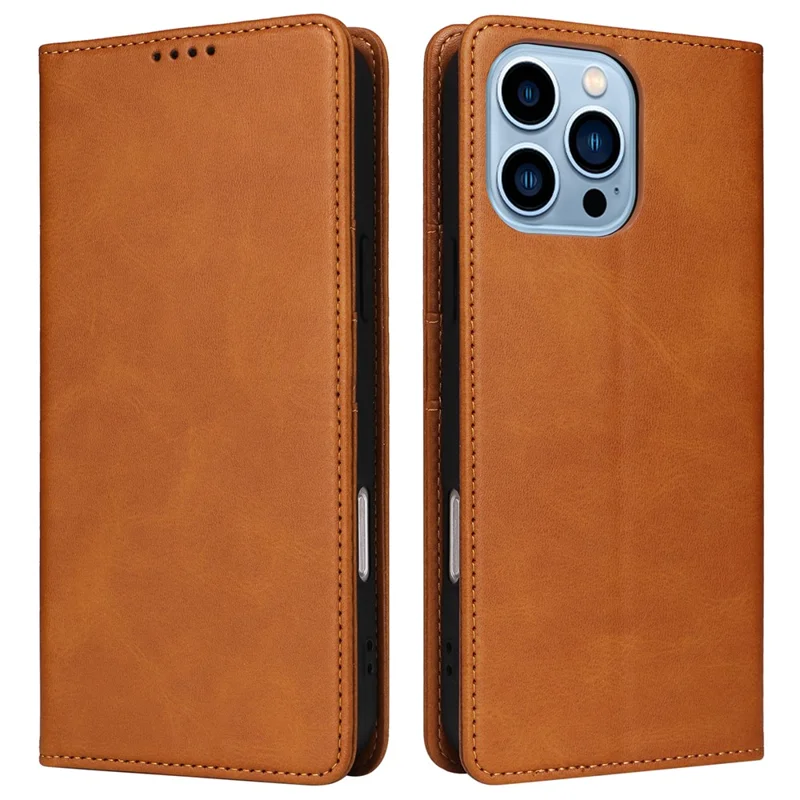 Étui en cuir pour iPhone 13 Pro Max avec blocage RFID, fermeture magnétique - Marron