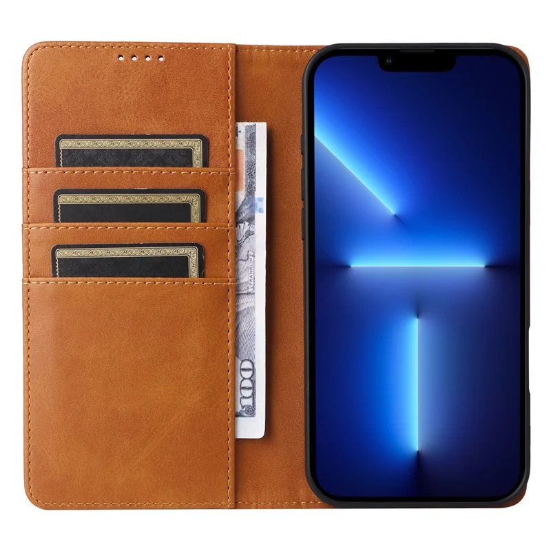 Étui en cuir pour iPhone 13 Pro Max avec blocage RFID, fermeture magnétique - Marron