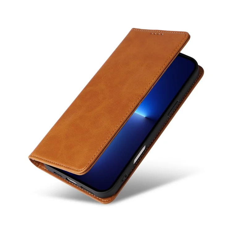 Étui en cuir pour iPhone 13 Pro Max avec blocage RFID, fermeture magnétique - Marron
