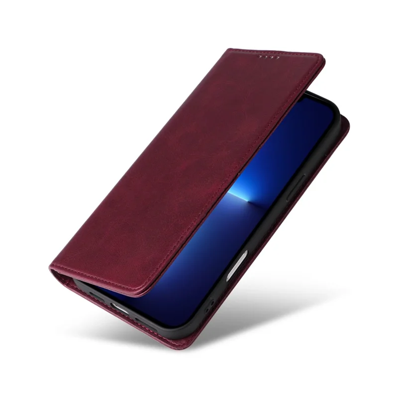 For iPhone 13 Pro Leather Case RFID Blocking Card Slots Wallet Phone Cover - Wine Red