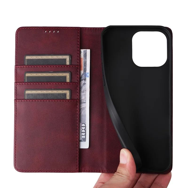 For iPhone 13 Pro Leather Case RFID Blocking Card Slots Wallet Phone Cover - Wine Red
