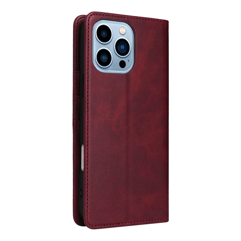 For iPhone 13 Pro Leather Case RFID Blocking Card Slots Wallet Phone Cover - Wine Red