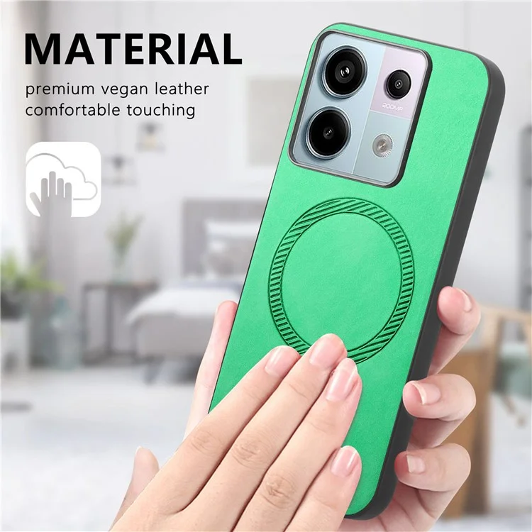 B1 For Xiaomi Poco X6 5G / Redmi Note 13 Pro 5G Leather Back Case Compatible with MagSafe Skin-Touch Phone Cover - Green
