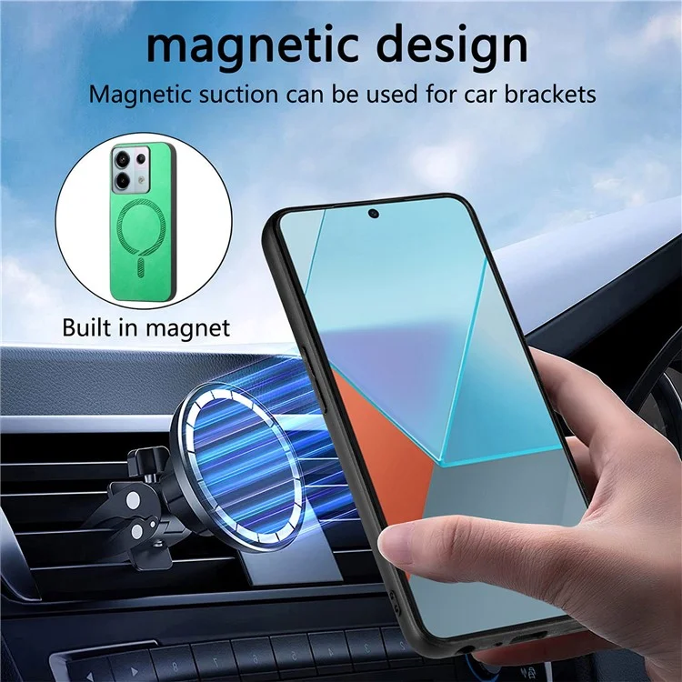 B1 For Xiaomi Poco X6 5G / Redmi Note 13 Pro 5G Leather Back Case Compatible with MagSafe Skin-Touch Phone Cover - Green