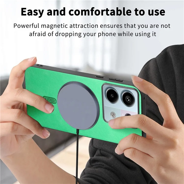 B1 For Xiaomi Poco X6 5G / Redmi Note 13 Pro 5G Leather Back Case Compatible with MagSafe Skin-Touch Phone Cover - Green
