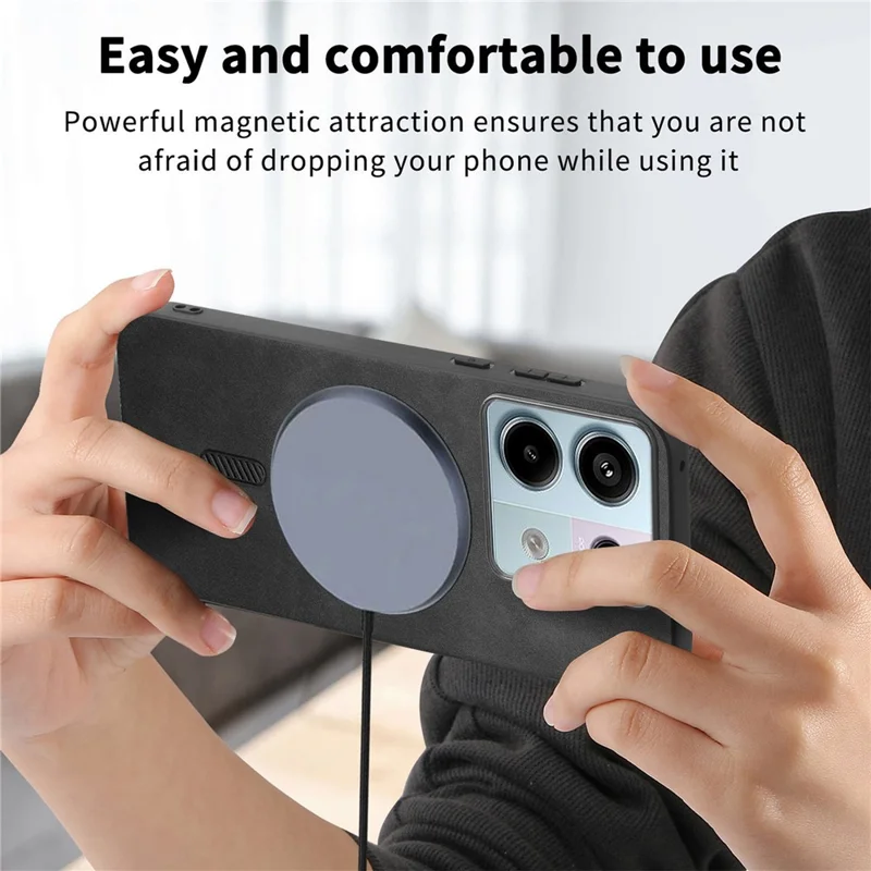 B1 til Xiaomi Poco X6 5G / Redmi Note 13 Pro 5G Læderbagside Case Kompatibel med MagSafe Hud-berøringsdæksel - Sort