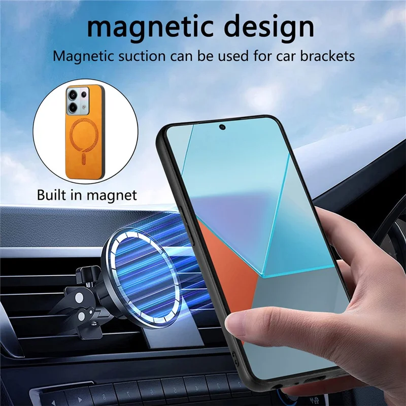 B1 til Xiaomi Poco X6 5G / Redmi Note 13 Pro 5G Læderbagside Case Kompatibel med MagSafe Hud-berøringsdæksel - Sort