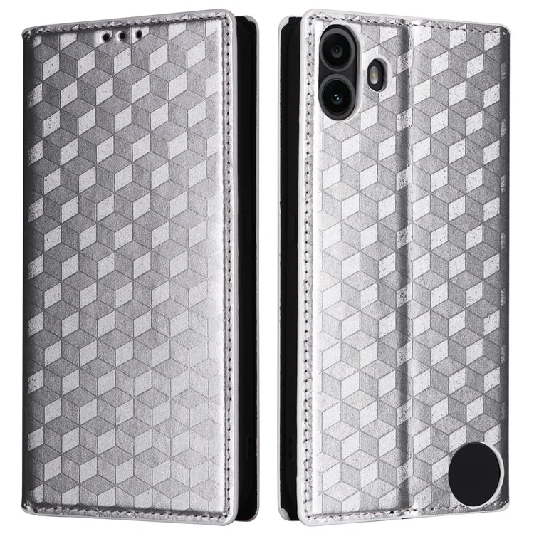 Чехол для телефона For Nothing CMF Phone 1 Leather Case Rhombus Imprint Wallet Stand - серебристый