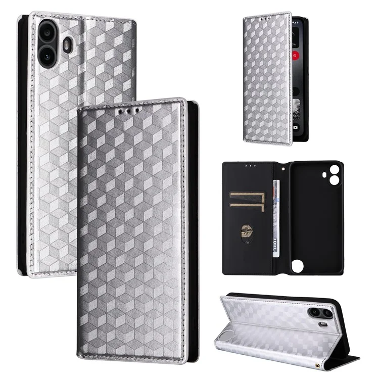 Чехол для телефона For Nothing CMF Phone 1 Leather Case Rhombus Imprint Wallet Stand - серебристый