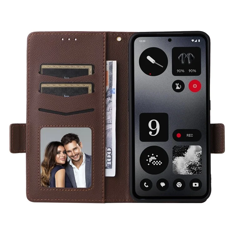 Para Nada CMF Phone 1 Case Litchi Texture Wallet PU Leather Phone Cover - Marrón