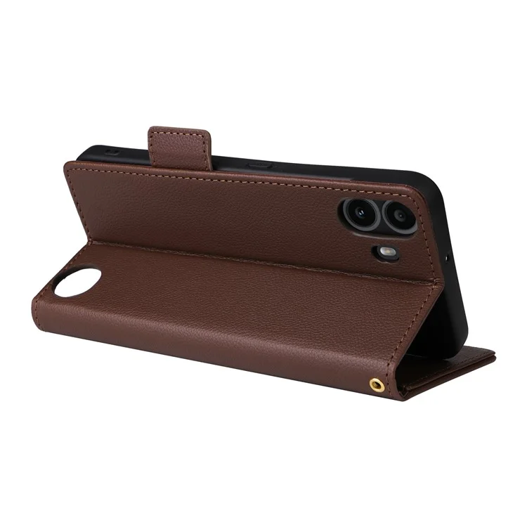 Para Nada CMF Phone 1 Case Litchi Texture Wallet PU Leather Phone Cover - Marrón