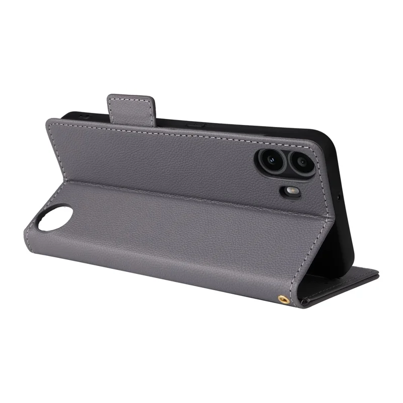 For Nothing CMF Phone 1 Case with Wrist Strap Litchi Texture PU Leather Wallet Phone Cover - Grey