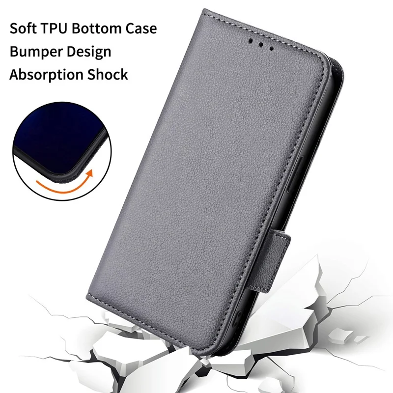 For Nothing CMF Phone 1 Case with Wrist Strap Litchi Texture PU Leather Wallet Phone Cover - Grey