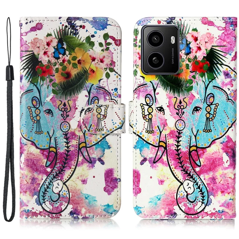 For HMD Pulse / Pulse+ Case Pattern Leather Phone Cover with Card Holder - Flower Elephant