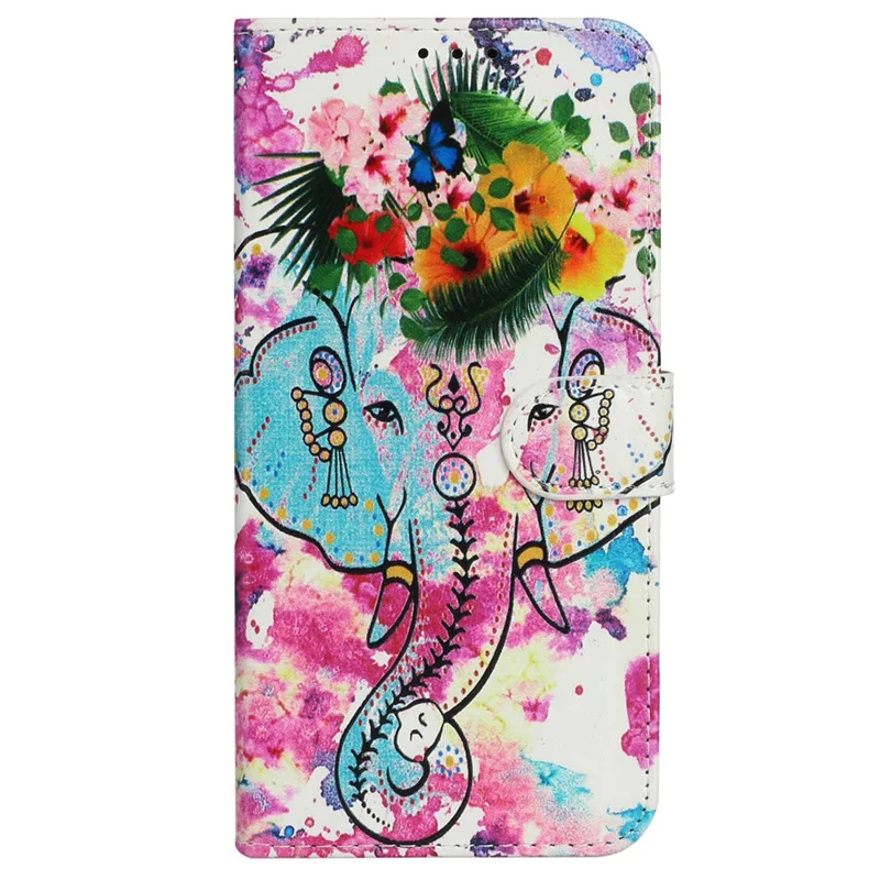 For HMD Pulse / Pulse+ Case Pattern Leather Phone Cover with Card Holder - Flower Elephant