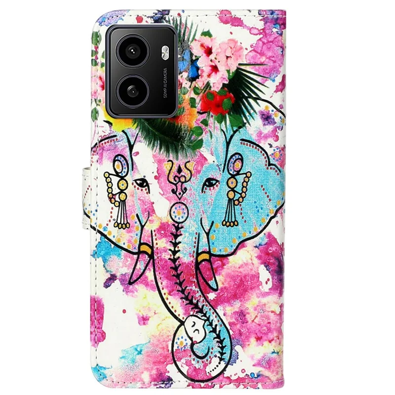 For HMD Pulse / Pulse+ Case Pattern Leather Phone Cover with Card Holder - Flower Elephant