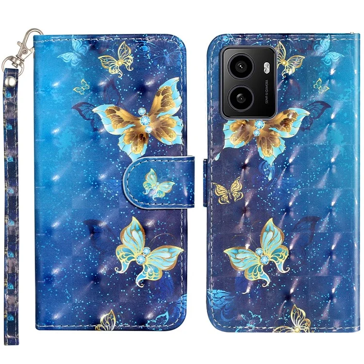 For HMD Pulse / Pulse+ Case 3D Pattern Printed Phone Leather Phone Cover - Blue Gold Butterflies