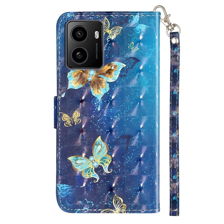 For HMD Pulse / Pulse+ Case 3D Pattern Printed Phone Leather Phone Cover - Blue Gold Butterflies