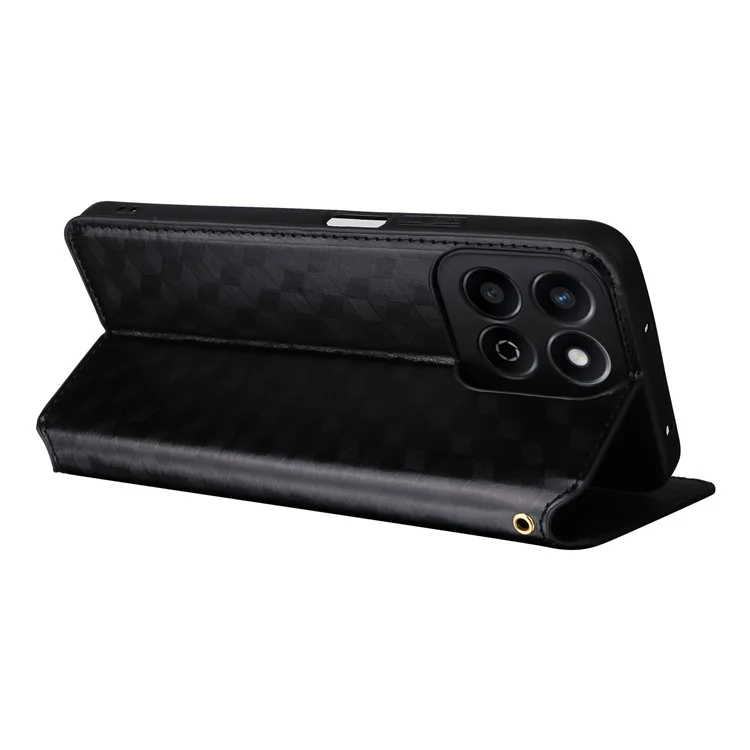 For Honor X7c 4G / 200 Smart 5G / Play 60 Plus 5G / Play 9T Case Rhombus Imprint PU Leather Phone Wallet Cover - Black