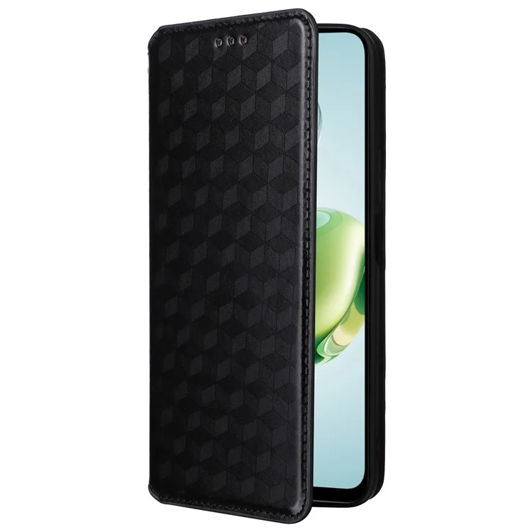 For Honor X7c 4G / 200 Smart 5G / Play 60 Plus 5G / Play 9T Case Rhombus Imprint PU Leather Phone Wallet Cover - Black