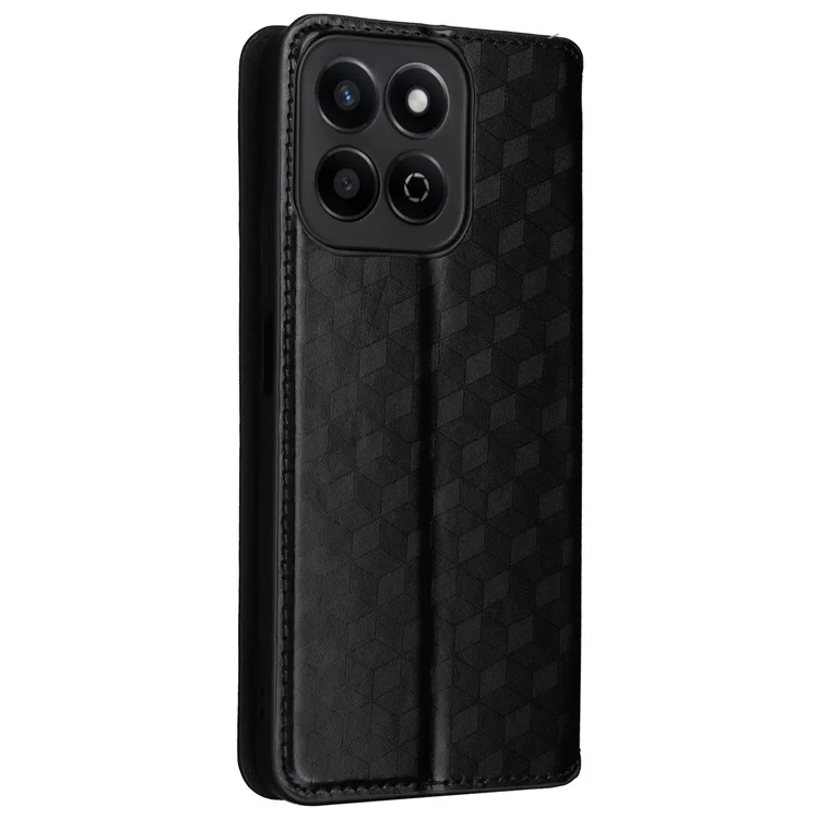 For Honor X7c 4G / 200 Smart 5G / Play 60 Plus 5G / Play 9T Case Rhombus Imprint PU Leather Phone Wallet Cover - Black