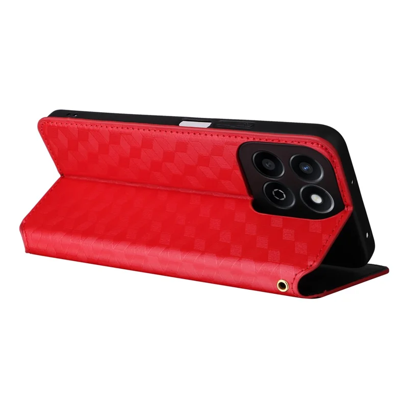 For Honor X7c 5G / X7c 4G / 200 Smart 5G / Play 60 Plus 5G / Play 9T Case Rhombus Imprint PU Leather Phone Wallet Cover - Red