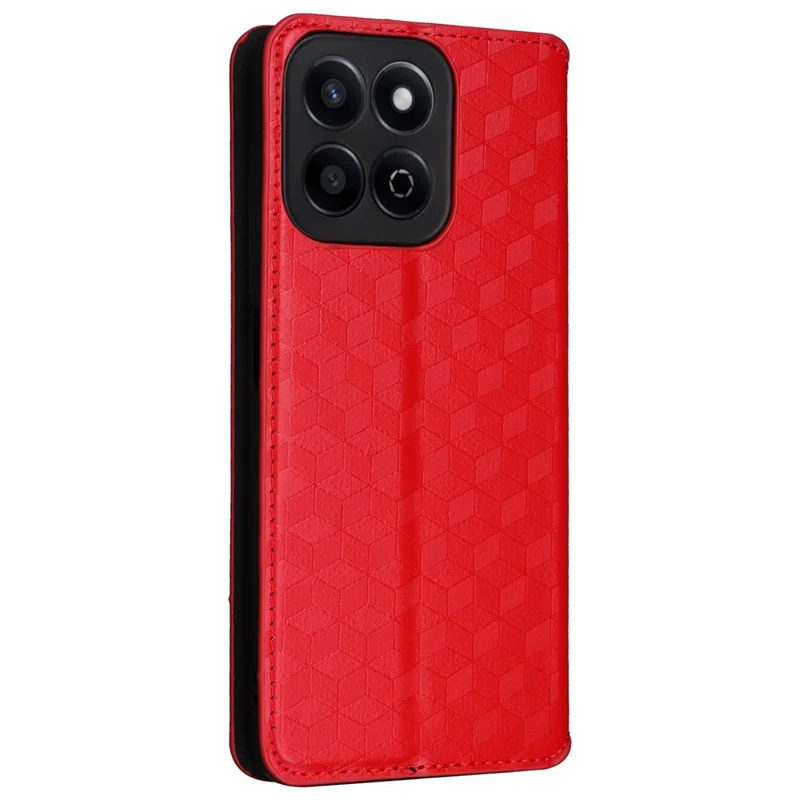 For Honor X7c 5G / X7c 4G / 200 Smart 5G / Play 60 Plus 5G / Play 9T Case Rhombus Imprint PU Leather Phone Wallet Cover - Red