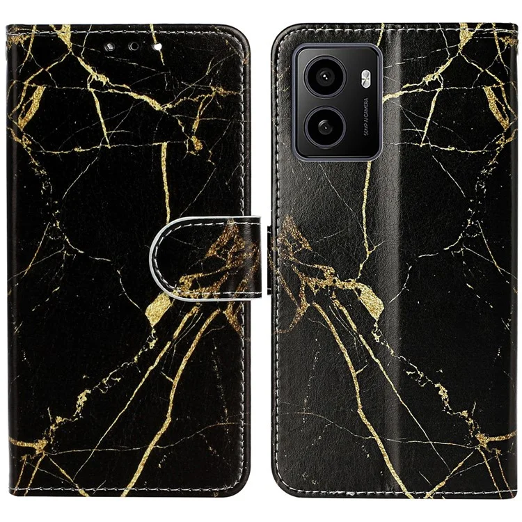 Pour HMD Pulse / Pulse+ Étui antichoc Motif en cuir PU Flip Phone Cover - Marbre noir et or