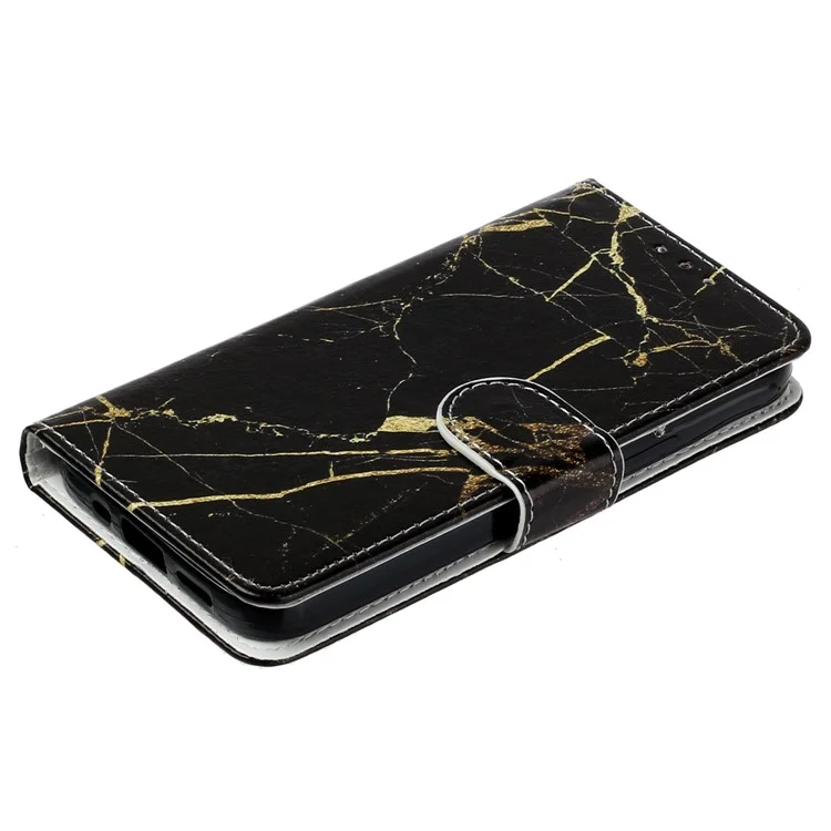 Pour HMD Pulse / Pulse+ Étui antichoc Motif en cuir PU Flip Phone Cover - Marbre noir et or
