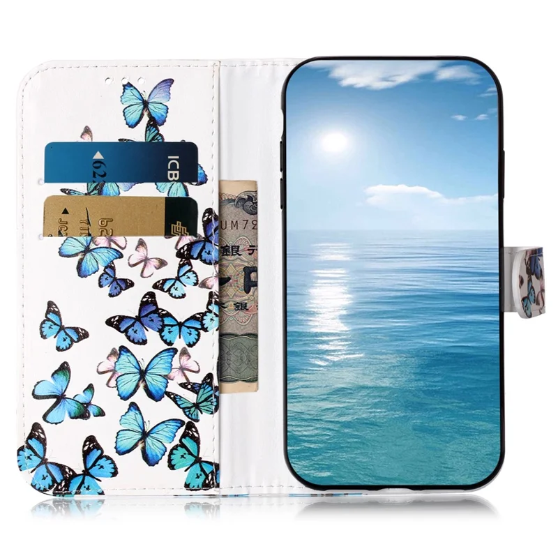 For HMD Pulse / Pulse+ Shockproof Case Pattern PU Leather Flip Phone Cover - Blue Butterfly