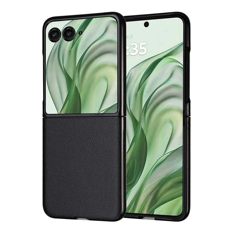 Per Motorola Razr 50 Ultra 5G Case Litchi Texture Leather+Hard PC Phone Cover - Nero