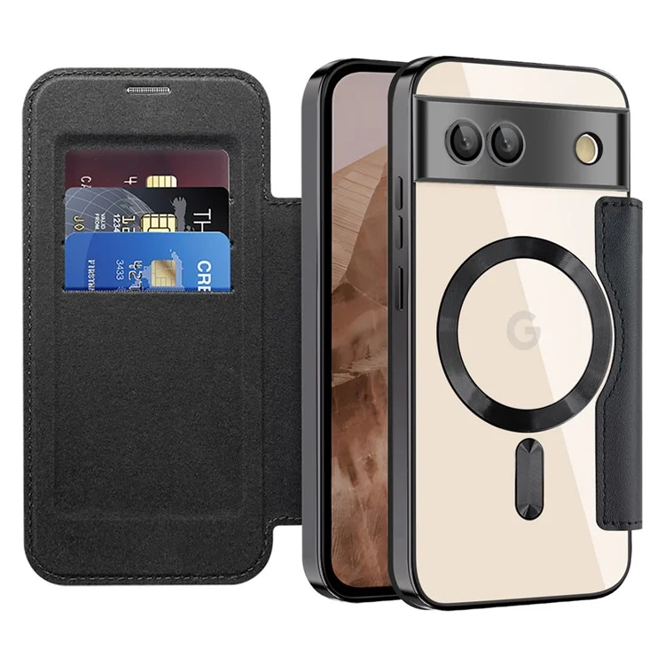 Para Google Pixel 8a Case Compatível com MagSafe Rhombus PU Leather Phone Cover - Preto