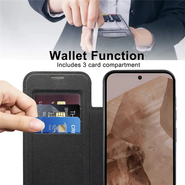 Para Google Pixel 8a Case Compatível com MagSafe Rhombus PU Leather Phone Cover - Preto