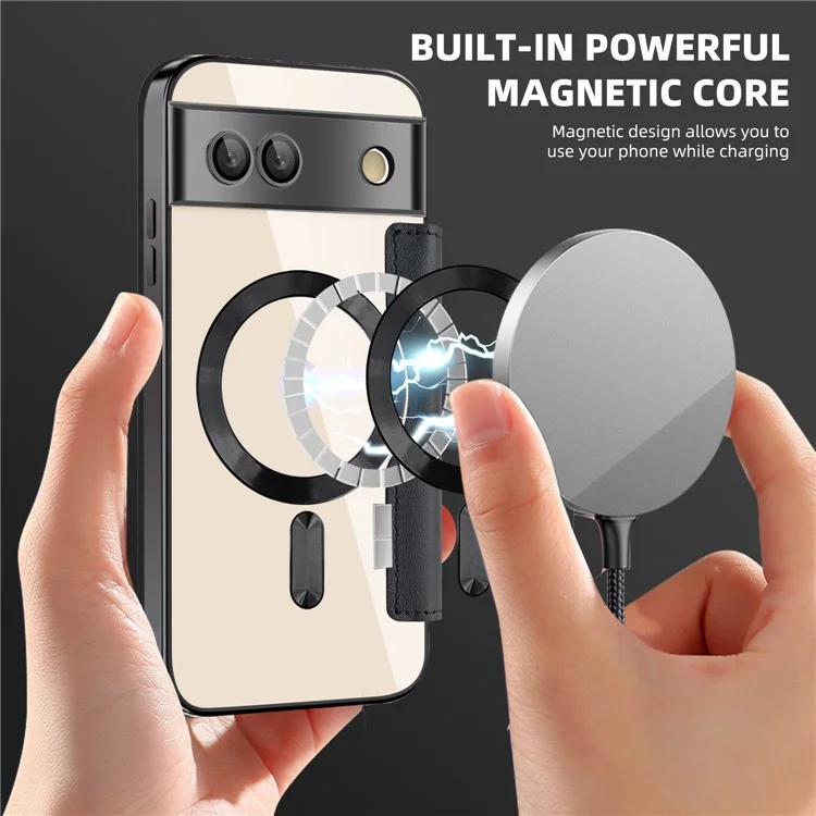 Para Google Pixel 8a Case Compatível com MagSafe Rhombus PU Leather Phone Cover - Preto