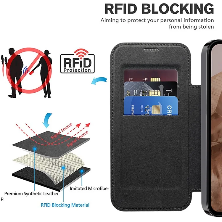 Para Google Pixel 8a Case Compatível com MagSafe Rhombus PU Leather Phone Cover - Preto