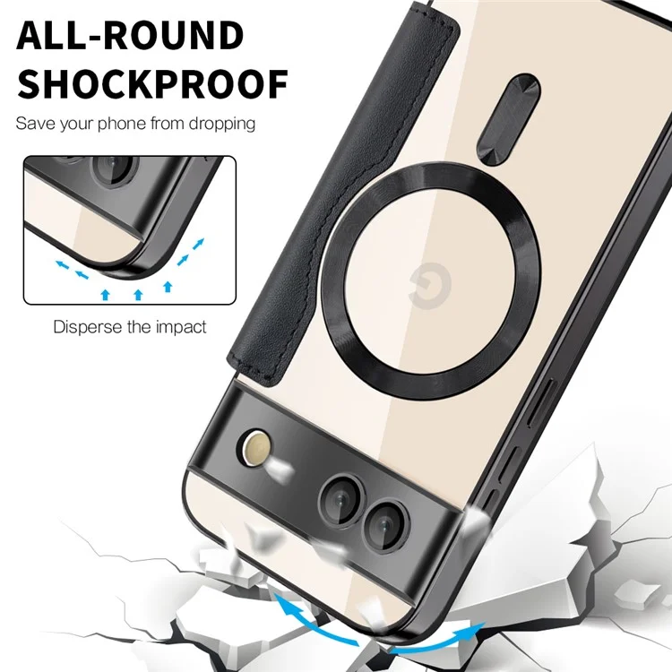 Para Google Pixel 8a Case Compatível com MagSafe Rhombus PU Leather Phone Cover - Preto