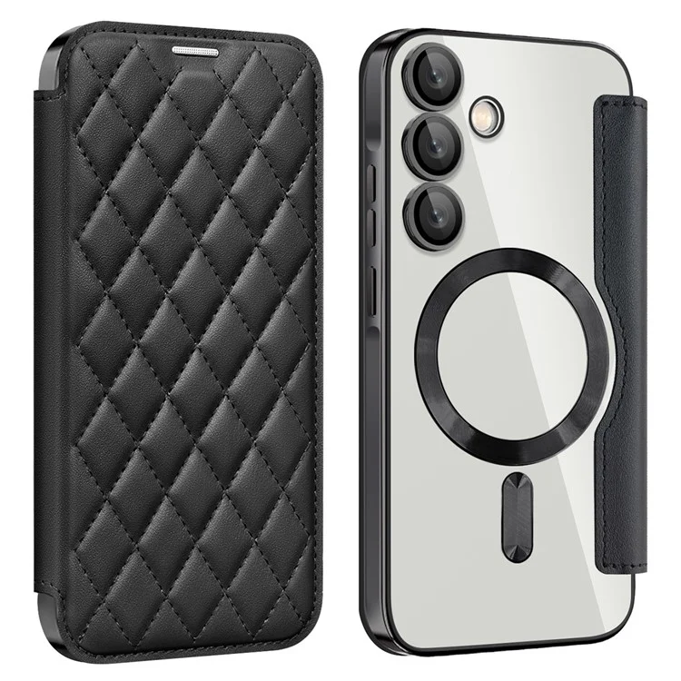 Para Samsung Galaxy A35 5G Case Card Slot Rhombus Leather Phone Cover Compatible with MagSafe - Preto