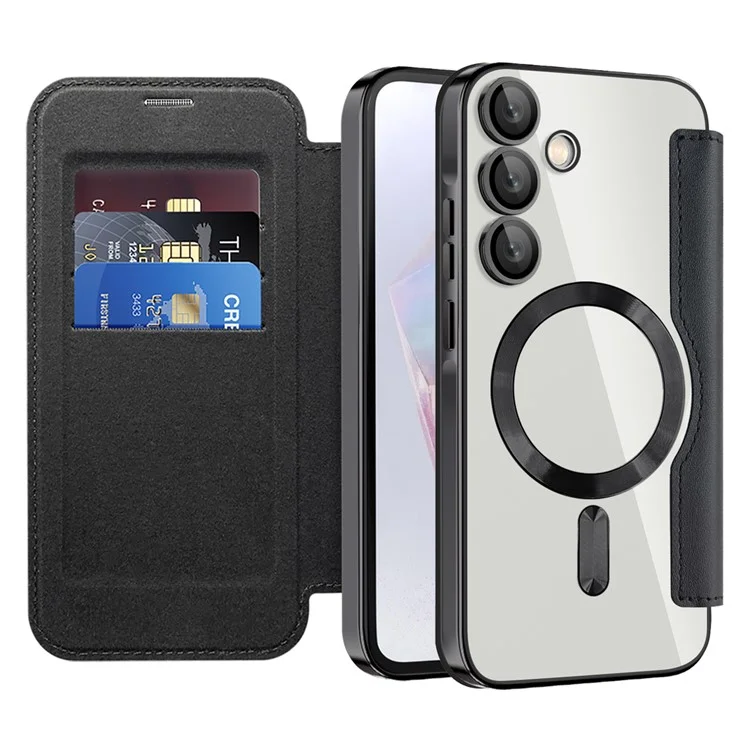 Para Samsung Galaxy A35 5G Case Card Slot Rhombus Leather Phone Cover Compatible with MagSafe - Preto