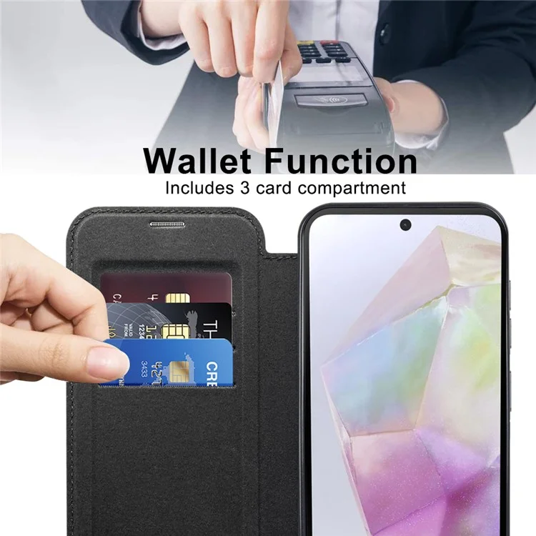 Para Samsung Galaxy A35 5G Case Card Slot Rhombus Leather Phone Cover Compatible with MagSafe - Preto