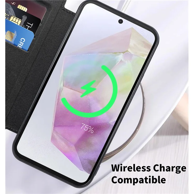 Para Samsung Galaxy A35 5G Case Card Slot Rhombus Leather Phone Cover Compatible with MagSafe - Preto