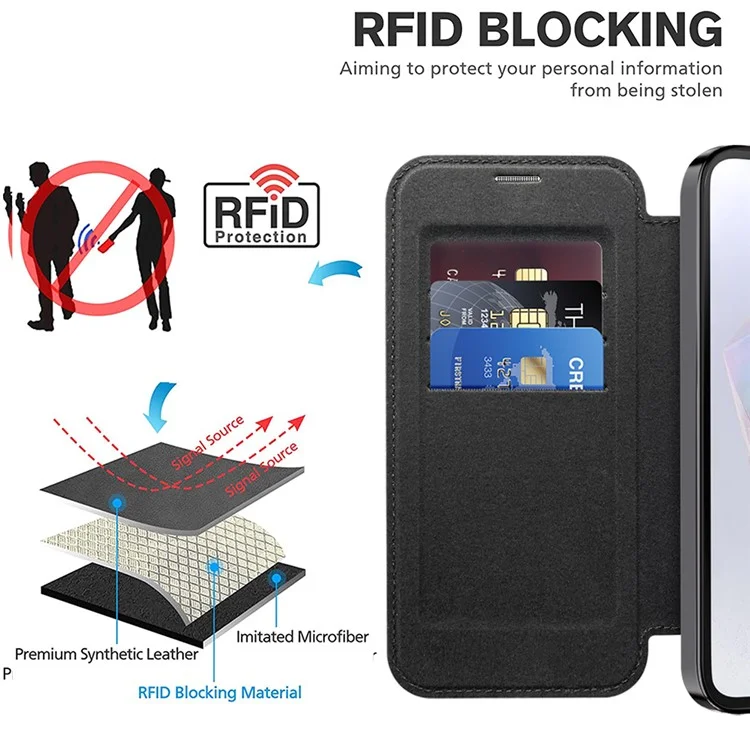 Para Samsung Galaxy A35 5G Case Card Slot Rhombus Leather Phone Cover Compatible with MagSafe - Preto