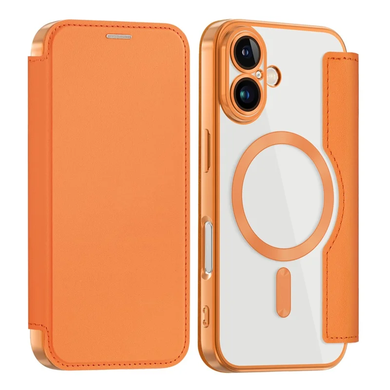 Coque magnétique pour iPhone 16, étui en cuir avec protection RFID - Orange