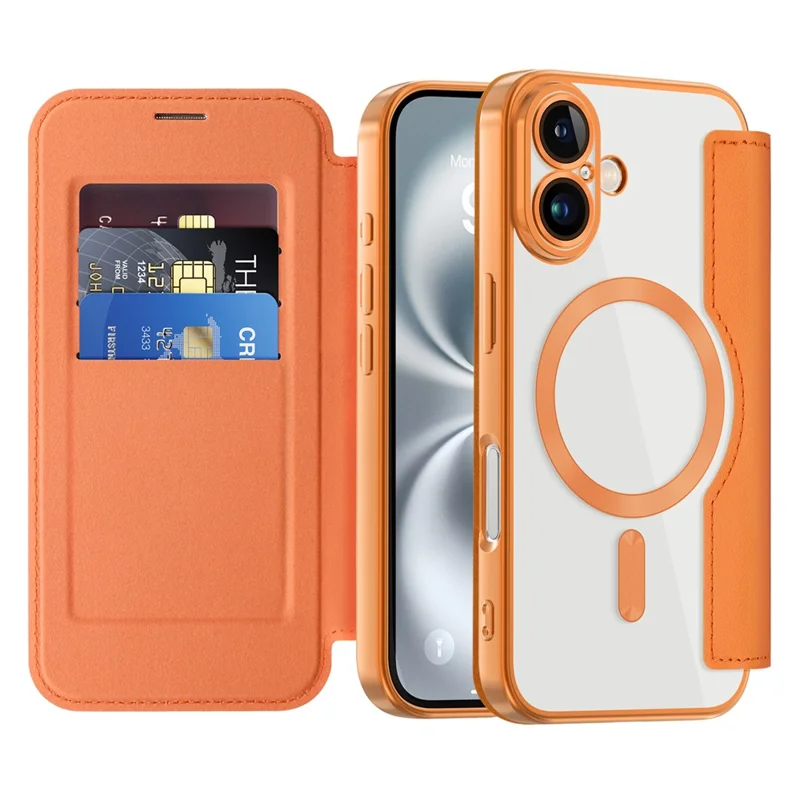 Coque magnétique pour iPhone 16, étui en cuir avec protection RFID - Orange